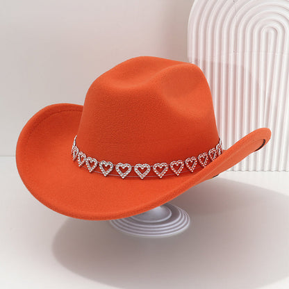 👒 Women's Rhinestone Heart Cowboy Hat Elegant French Jazz Fedora❤️