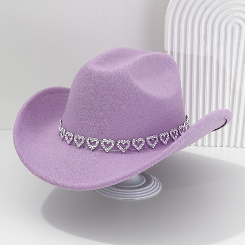👒 Women's Rhinestone Heart Cowboy Hat Elegant French Jazz Fedora❤️