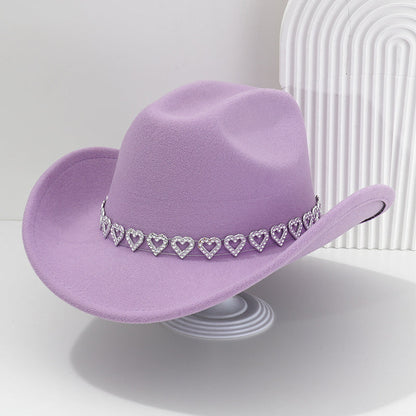 👒 Women's Rhinestone Heart Cowboy Hat Elegant French Jazz Fedora❤️