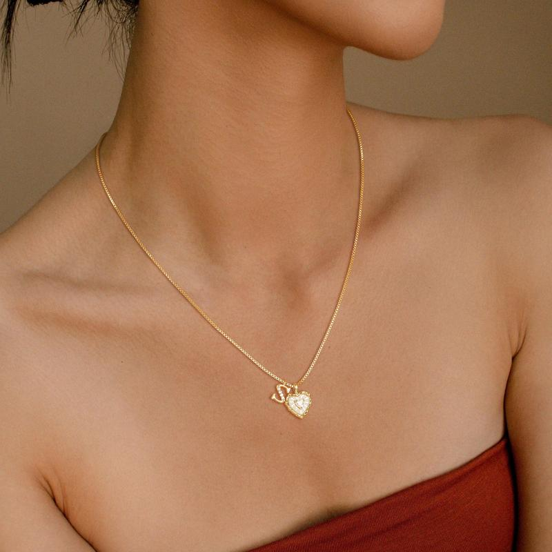 💎💥 Heart Shaped Letters Micro Pave Chain Necklace – Initial Pendant, Titanium Steel, Adjustable ✨