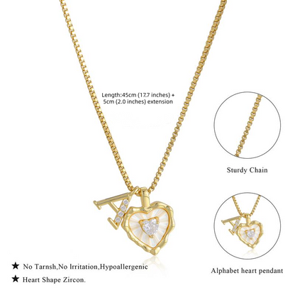 💎💥 Heart Shaped Letters Micro Pave Chain Necklace – Initial Pendant, Titanium Steel, Adjustable ✨