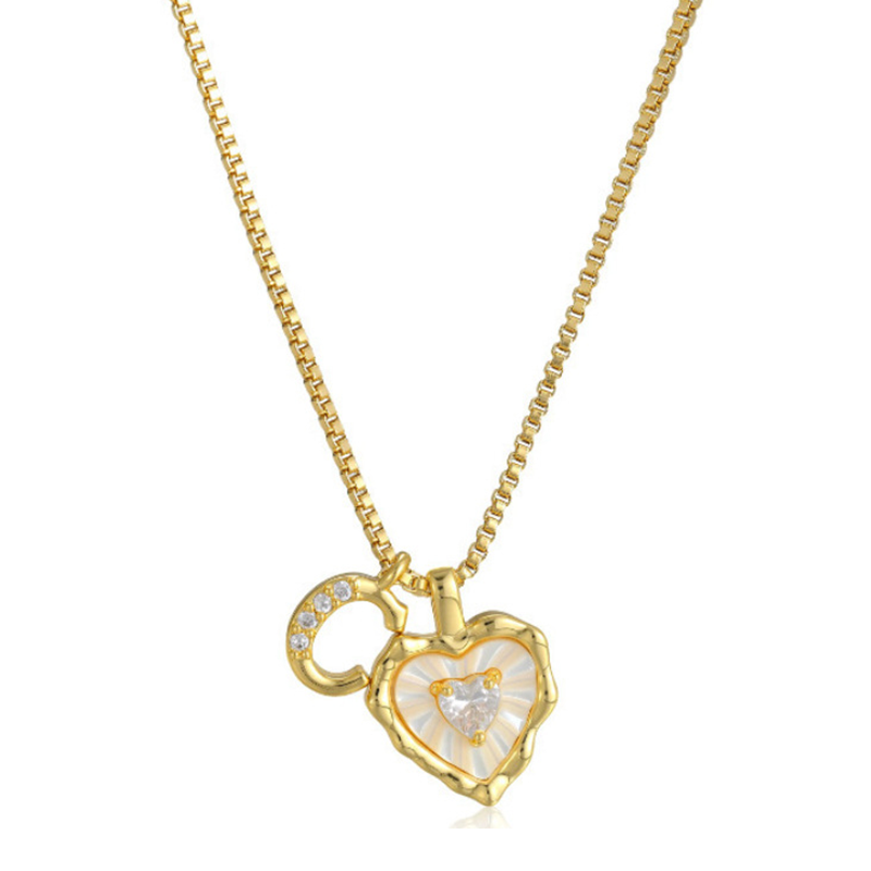 💎💥 Heart Shaped Letters Micro Pave Chain Necklace – Initial Pendant, Titanium Steel, Adjustable ✨