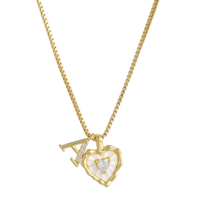 💎💥 Heart Shaped Letters Micro Pave Chain Necklace – Initial Pendant, Titanium Steel, Adjustable ✨