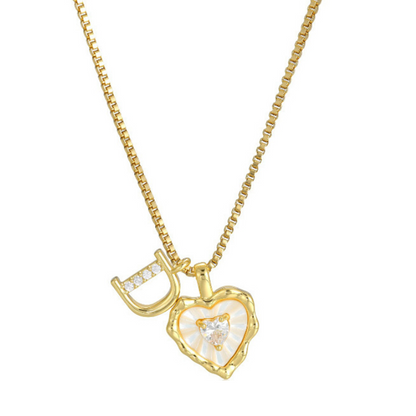💎💥 Heart Shaped Letters Micro Pave Chain Necklace – Initial Pendant, Titanium Steel, Adjustable ✨
