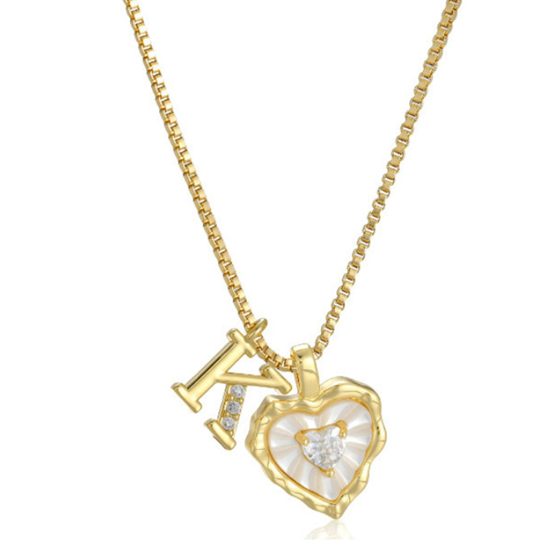 💎💥 Heart Shaped Letters Micro Pave Chain Necklace – Initial Pendant, Titanium Steel, Adjustable ✨