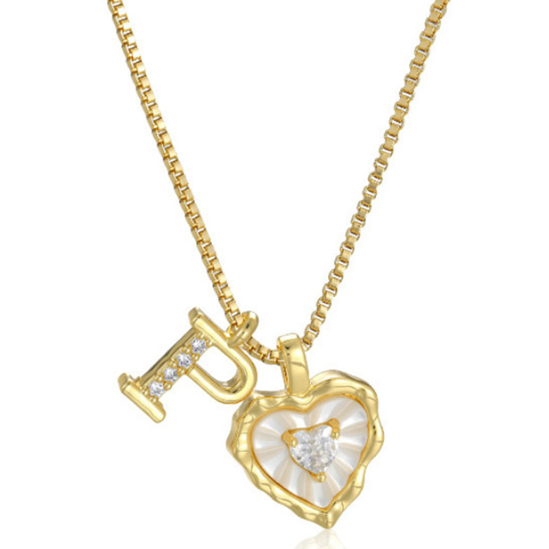 💎💥 Heart Shaped Letters Micro Pave Chain Necklace – Initial Pendant, Titanium Steel, Adjustable ✨