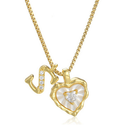 💎💥 Heart Shaped Letters Micro Pave Chain Necklace – Initial Pendant, Titanium Steel, Adjustable ✨