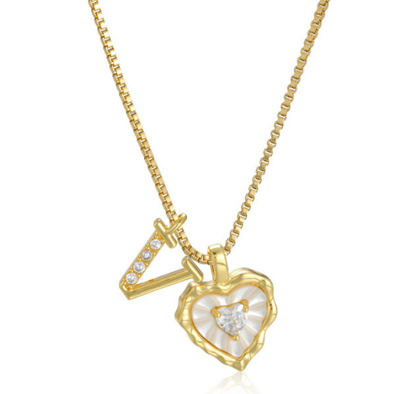 💎💥 Heart Shaped Letters Micro Pave Chain Necklace – Initial Pendant, Titanium Steel, Adjustable ✨