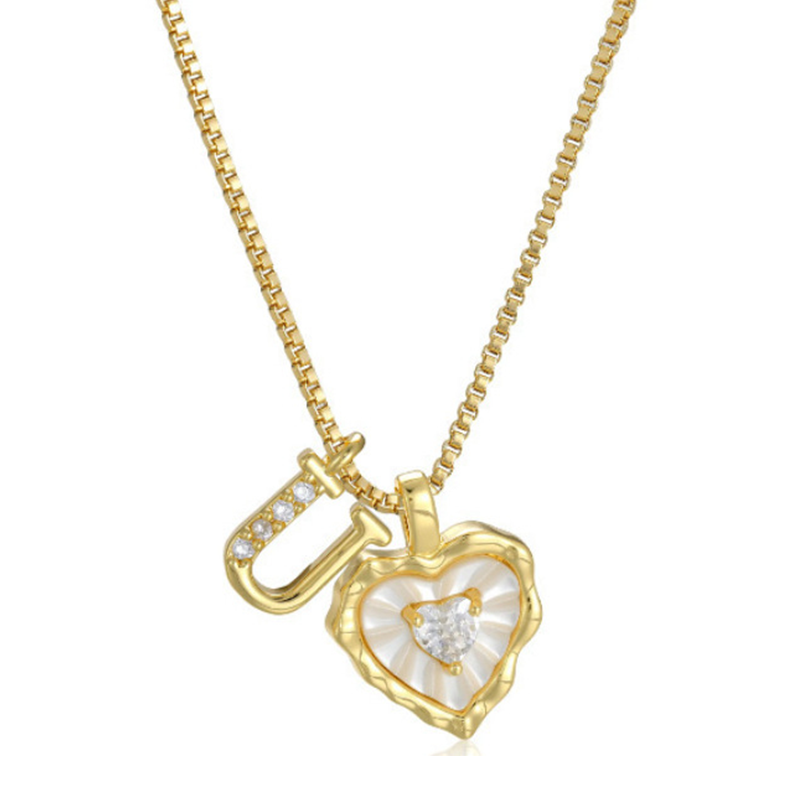 💎💥 Heart Shaped Letters Micro Pave Chain Necklace – Initial Pendant, Titanium Steel, Adjustable ✨
