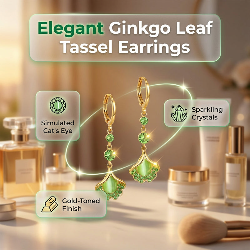 Elegant Ginkgo Leaf Tassel Earrings 💚