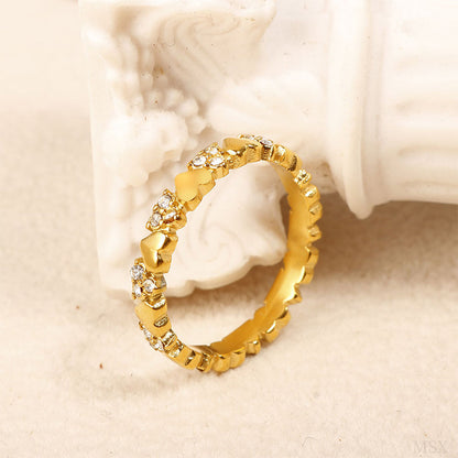 Women's Elegant Heart Eternity Ring – Micro-Paved Zircons, Stainless Steel, Stackable ✨