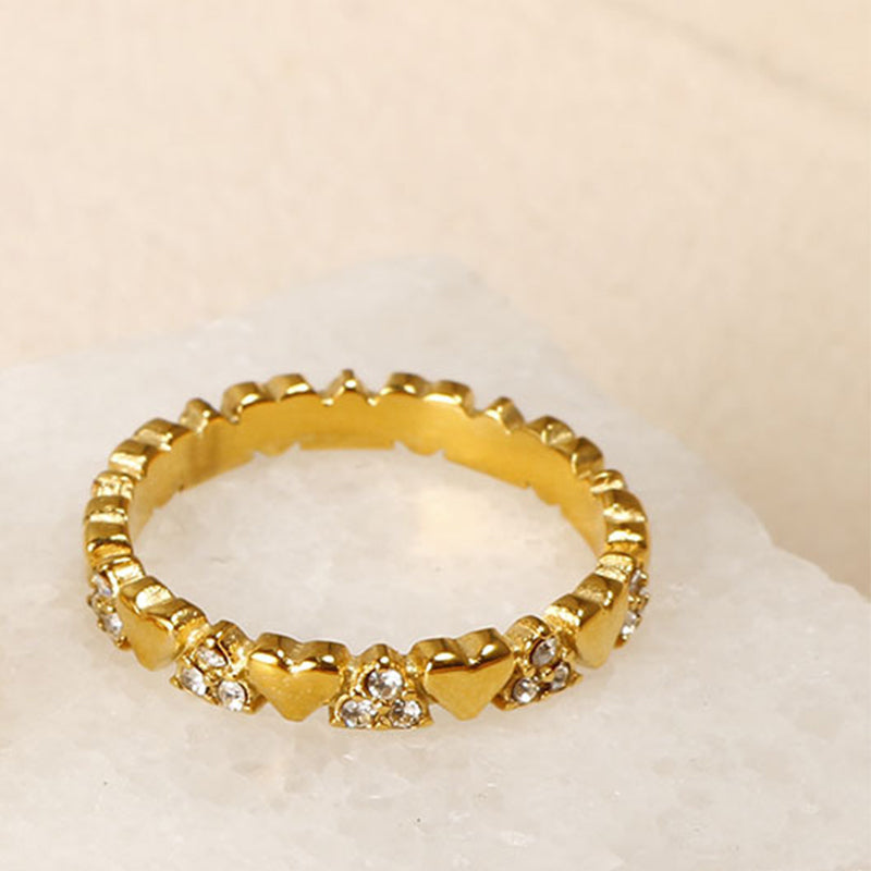 Women's Elegant Heart Eternity Ring – Micro-Paved Zircons, Stainless Steel, Stackable ✨