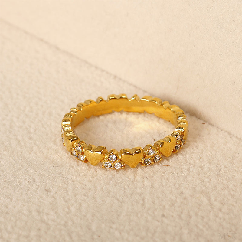 Women's Elegant Heart Eternity Ring – Micro-Paved Zircons, Stainless Steel, Stackable ✨