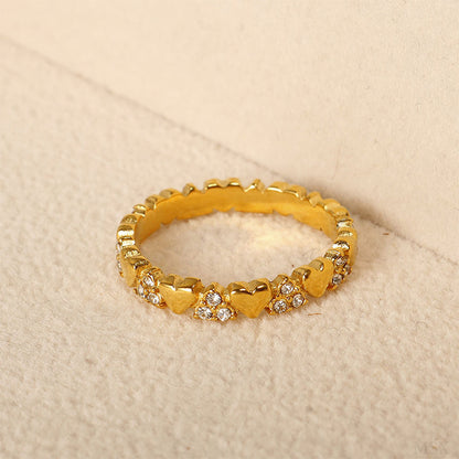 Women's Elegant Heart Eternity Ring – Micro-Paved Zircons, Stainless Steel, Stackable ✨