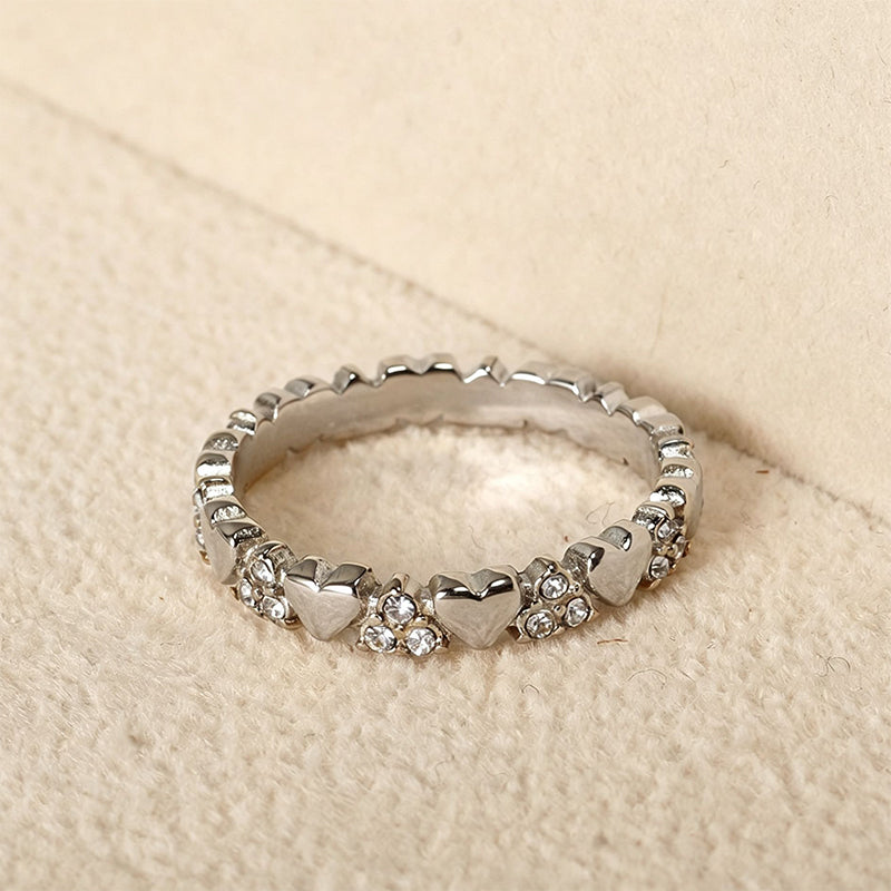 Women's Elegant Heart Eternity Ring – Micro-Paved Zircons, Stainless Steel, Stackable ✨