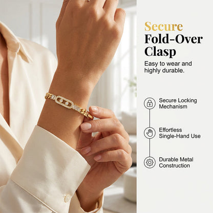 📿 LIMITED-TIME 40% OFF! 💥 Women's Gold-Tone Cubic Zirconia Chain Bracelet – Cuban Link, Zircon Accents, Fold-Over Clasp ✨