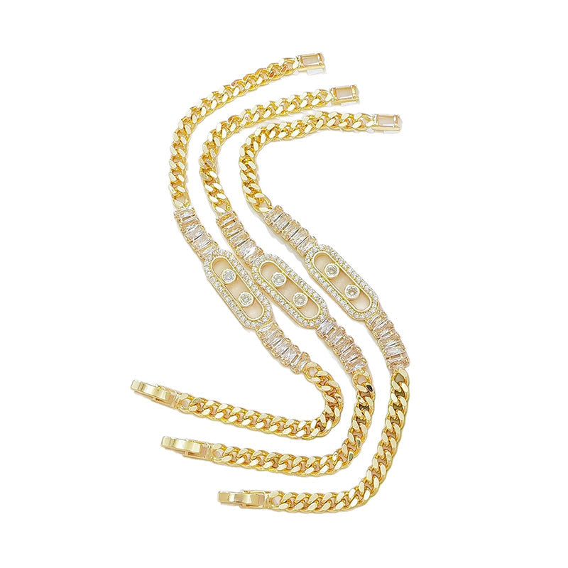 📿 LIMITED-TIME 40% OFF! 💥 Women's Gold-Tone Cubic Zirconia Chain Bracelet – Cuban Link, Zircon Accents, Fold-Over Clasp ✨