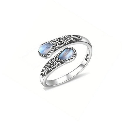 ⏰Vintage Adjustable Open Ring with Teardrop Glowing Zircon