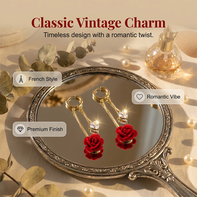 📢📢40% OFF !! ⏰French Vintage Red Rose Dangle Earrings