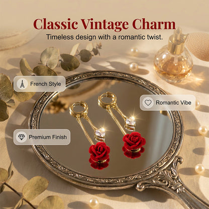 📢📢40% OFF !! ⏰French Vintage Red Rose Dangle Earrings