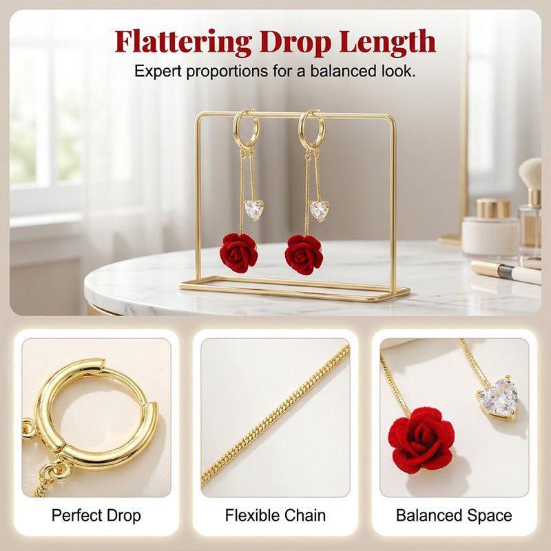 📢📢40% OFF !! ⏰French Vintage Red Rose Dangle Earrings