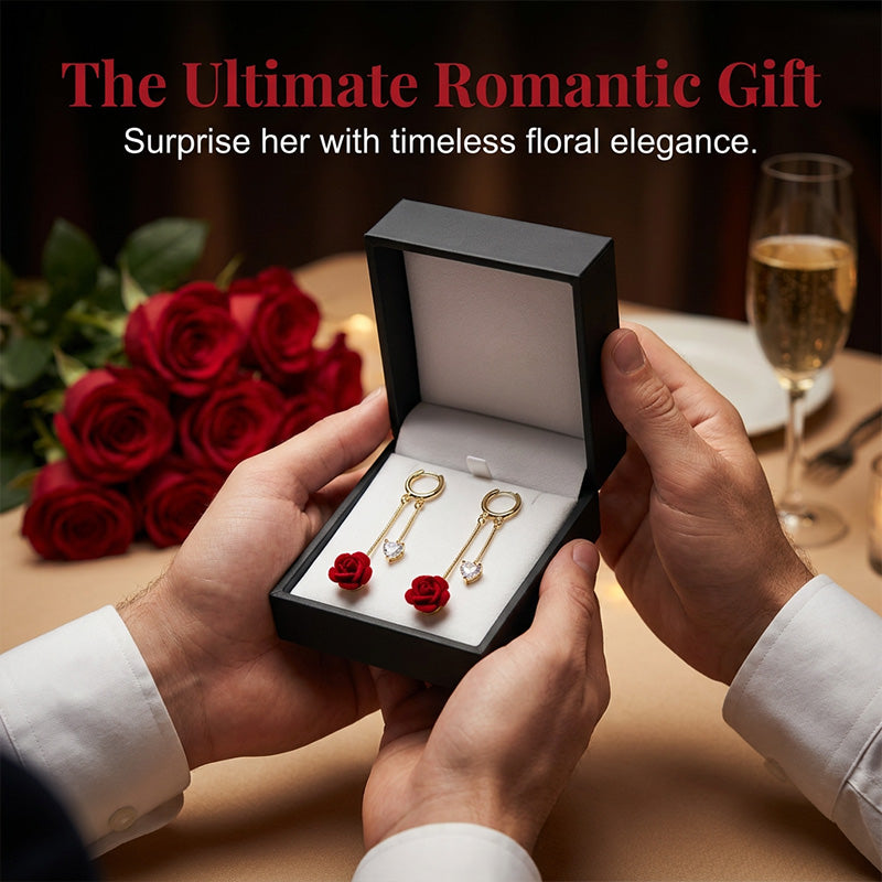 📢📢40% OFF !! ⏰French Vintage Red Rose Dangle Earrings