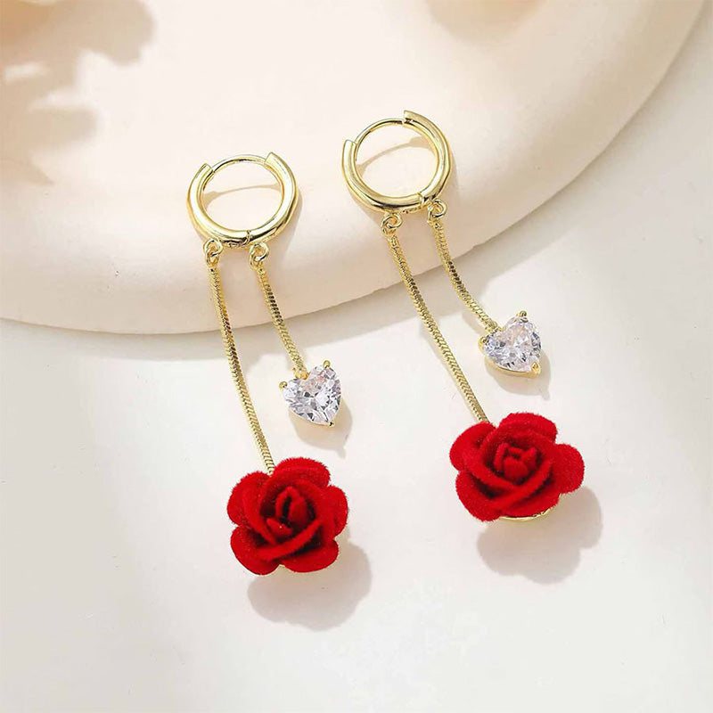 📢📢40% OFF !! ⏰French Vintage Red Rose Dangle Earrings