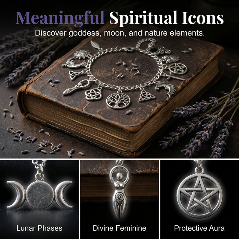 📿 LIMITED-TIME 30% OFF! ✨ Vintage Pagan Charm Bracelet – Spiritual Symbols, Antique Silver, Bohemian Style 🌙