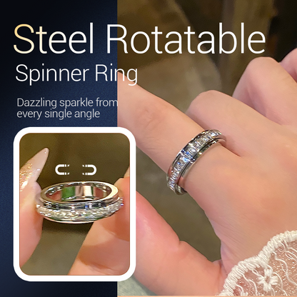 ✨💕Titanium Steel Rotatable Spinner Ring with Zirconia
