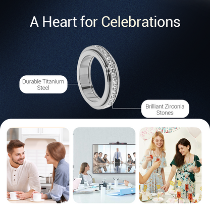 ✨💕Titanium Steel Rotatable Spinner Ring with Zirconia