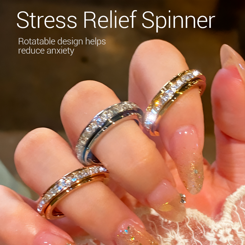 ✨💕Titanium Steel Rotatable Spinner Ring with Zirconia