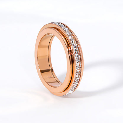 ✨💕Titanium Steel Rotatable Spinner Ring with Zirconia