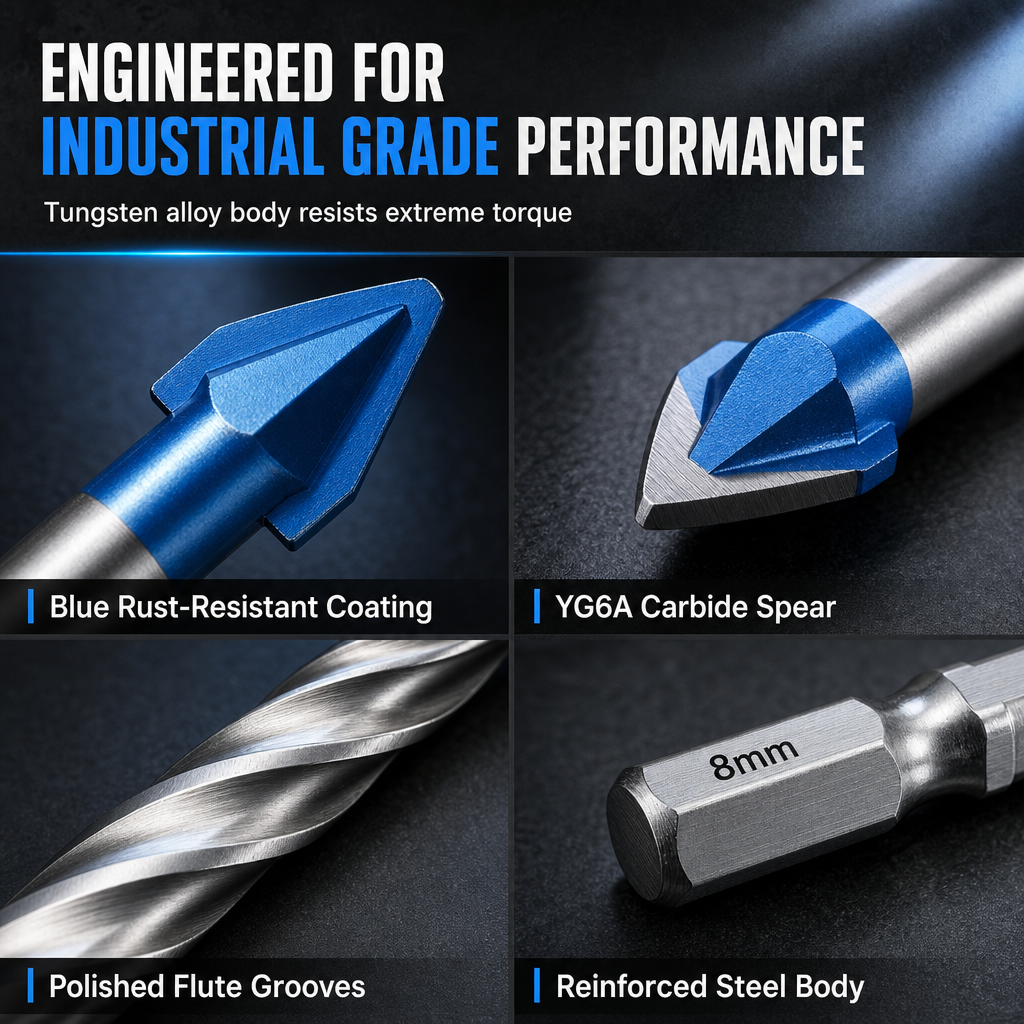 Hex Shank Carbide Eccentric Drill Bit – Crack-Free, Sharp Tip, Multi-Surface ✨