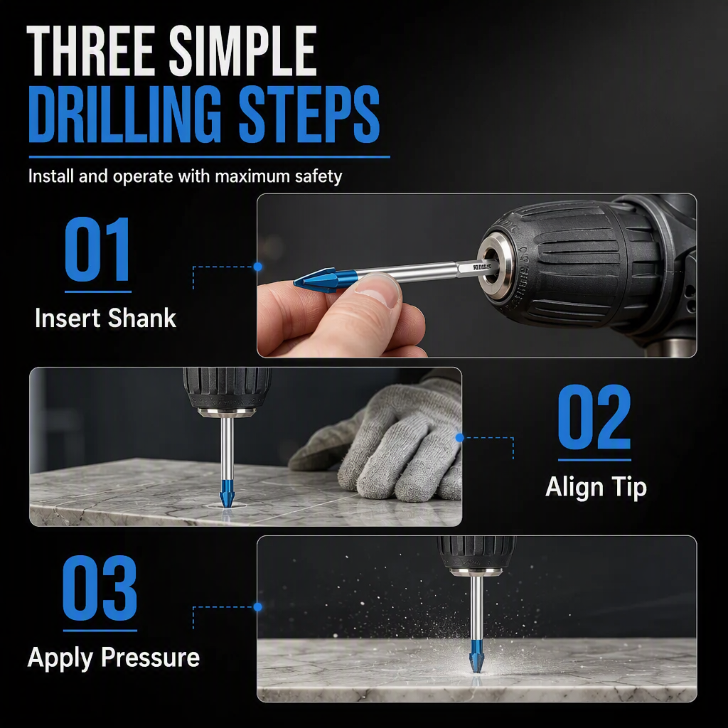 Hex Shank Carbide Eccentric Drill Bit – Crack-Free, Sharp Tip, Multi-Surface ✨