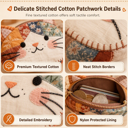 🐱Cute Patchwork Cat Coin Purse, Handmade Fabric Kitten Mini Pouch, Portable Card Holder for Girls